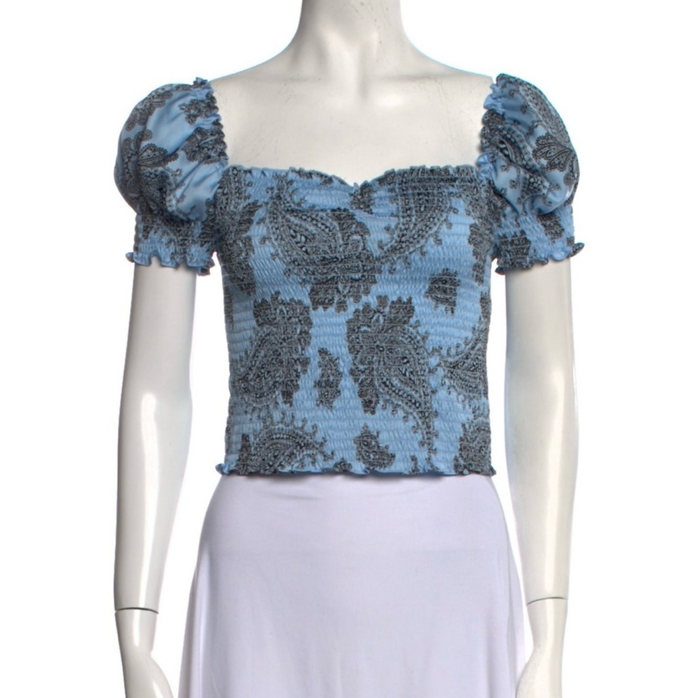 Sandro - Blue and Black Paisley Print Top